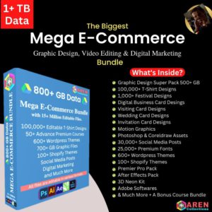 The Ultimate Mega Bundle for E-Commerce, Graphic Design, Video Editing, and Digital Marketing with PLR and MRR Rights